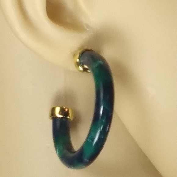 FOSSIL Green "Marble" Post Hoops w/ Gold Accents NWT - Picture 9 of 12